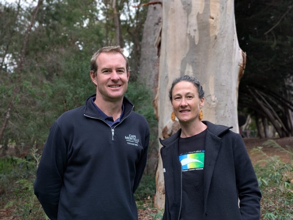 Cape Mentelle's David Moulton with Cass Jury during a biodiversity assessment